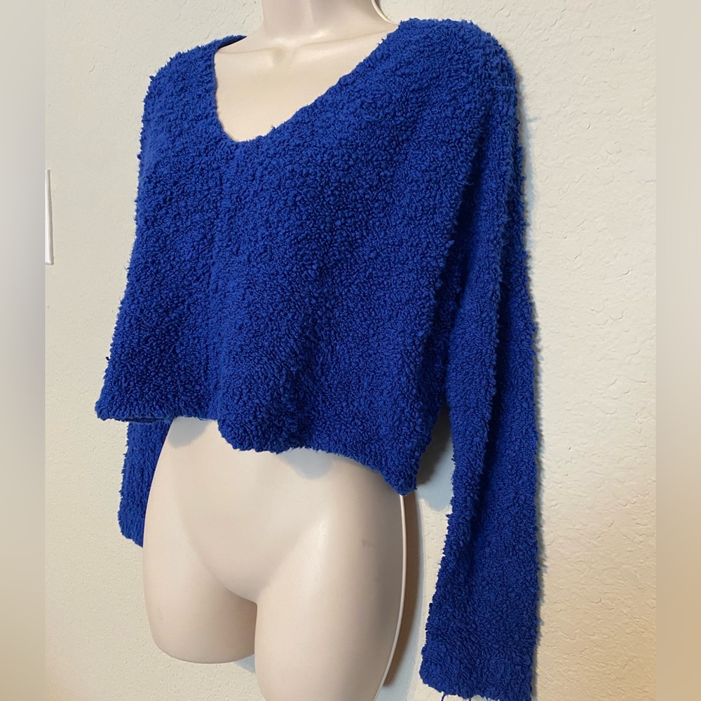 free people blue jumper crop popcorn sweater - Picture 7 of 9